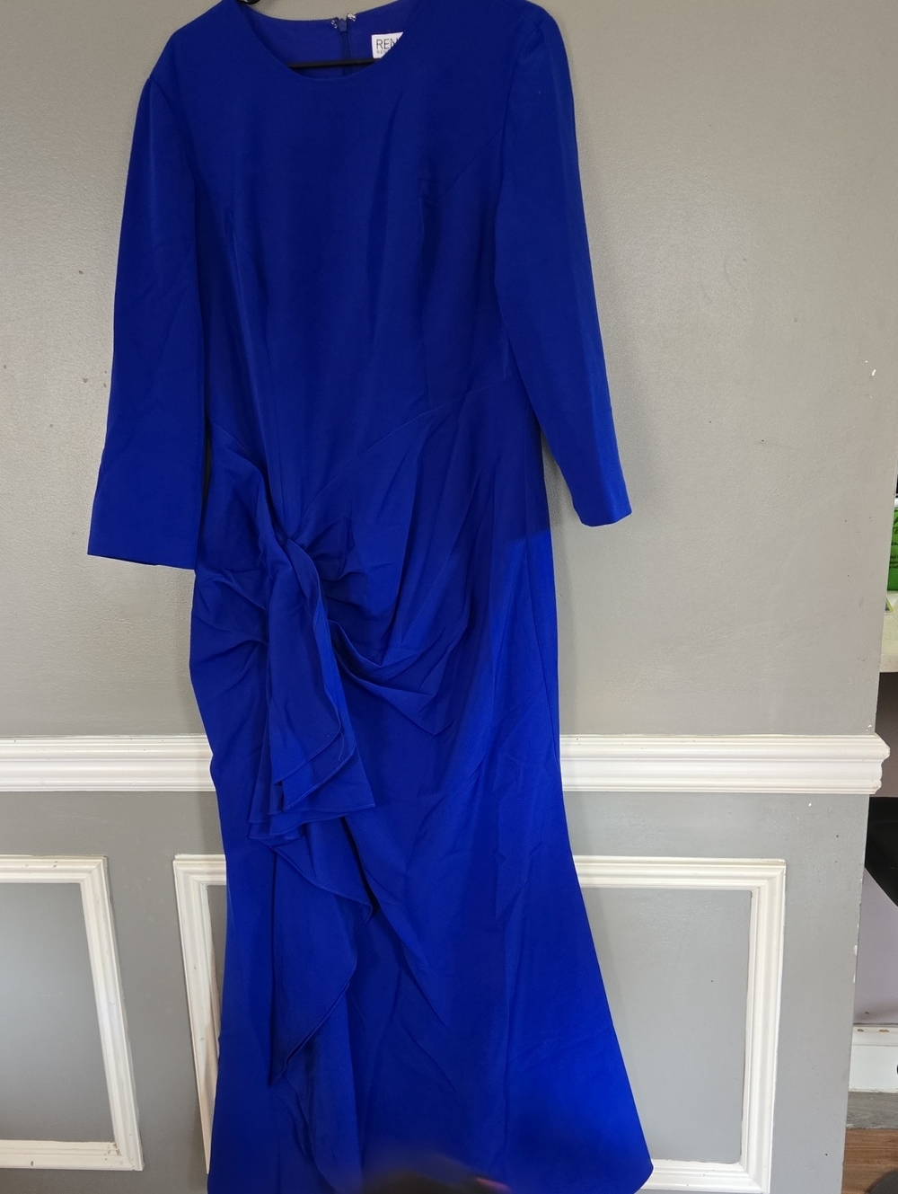 Rene Ruiz Cobalt Blue Long Sleeve Draped Midi Dress